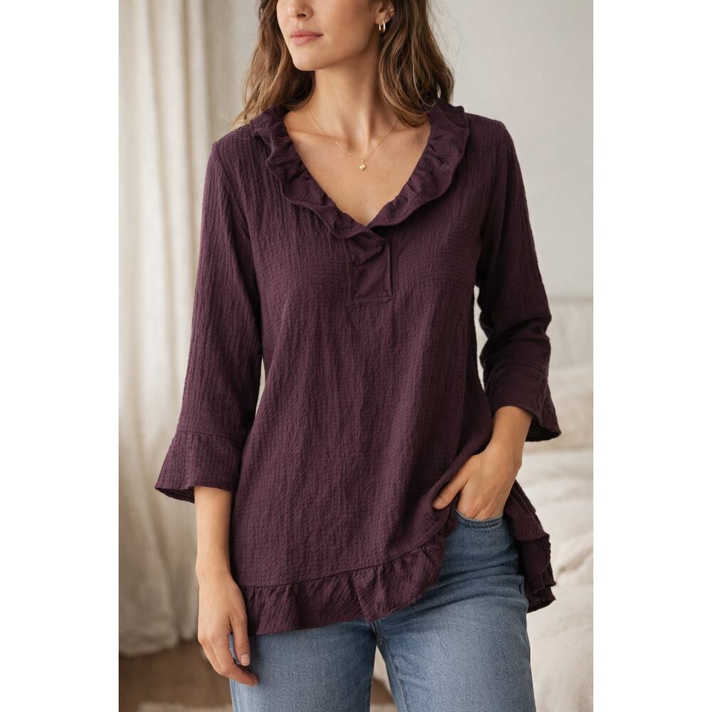 Soft Surroundings Purple Textured Tunic Wired Collar Top M